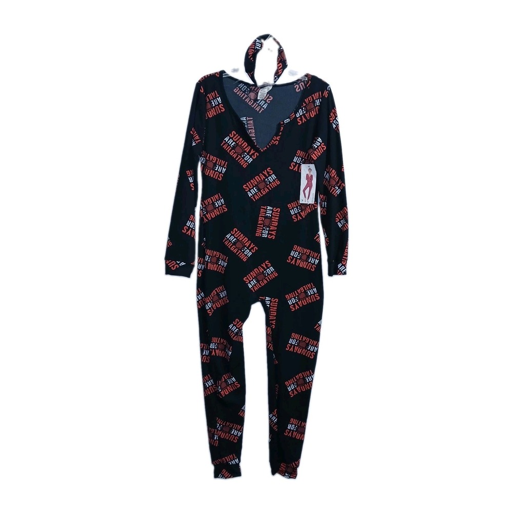 ShoSho Women Football Lounge Jumpsuit XL Black Orange Sports Game Day Tailgate